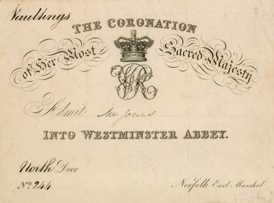 Pozvánka na korunovaci Jejího nejsvětějšího Veličenstva ve Westminsterském opatství, 28. června 1838 od English School