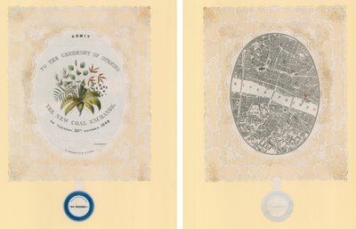 Pozvánka na slavnostní otevření Nové uhelné burzy, 30. října 1849, přední a zadní strana od English School
