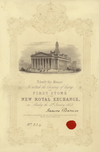 Pozvánka na položení prvního kamene New Royal Exchange od English School