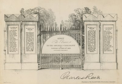 Pozvánka na otevření hřbitova Bunhill Fields od English School