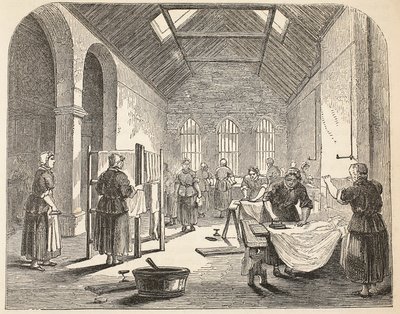 Žehlírna ve věznici Brixton, ilustrace z knihy The Criminal Prisons of London and Scenes from Prison Life od Henryho Mayhewa a Johna Binnyho, vyd. 1862 od English School
