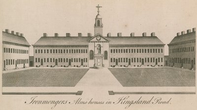 Almshouses Ironmongers v Kingsland Road od English School