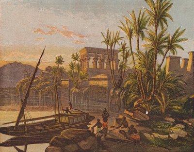 Ostrov Philae, Egypt (barevná litografie) od English School