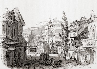 Islington, Velký Londýn, Anglie v roce 1760, ze staré Anglie: Obrazové muzeum, hospoda. 1847 od English School