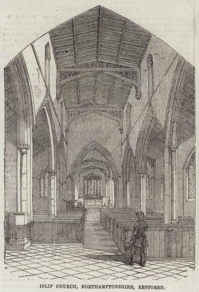 Islip Church, Northamptonshire, restaurováno (rytina) od English School