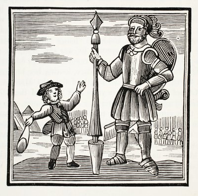 Jack and the Giant, ilustrace z Chap-books of the Eighteenth Century od Johna Ashtona, hospoda. 1882 od English School