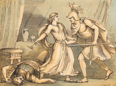 Jael a Sisera (barevná rytina) od English School