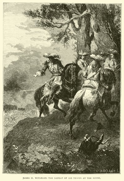 James II. je svědkem porážky svých jednotek u Boyne od English School
