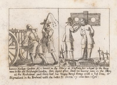 James Nailor, Quaker, seděl dvě hodiny na pranýři ve Westminsteru od English School