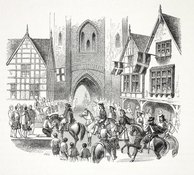 James the Firsts Entrance to City of Chester, pub. 19. století (ocelová rytina) od English School