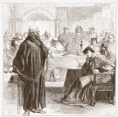 Jerome mluvící u soudu, ilustrace z Historie protestantismu od Jamese Aitkena Wylie (1808-1890), hospoda. 1878 od English School