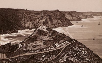 Jersey, Chanelské ostrovy: Cesta k Ďáblově díře (litografie) od English School