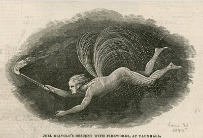 Sjezd Joela Diabola s ohňostrojem ve Vauxhall Gardens, Londýn od English School