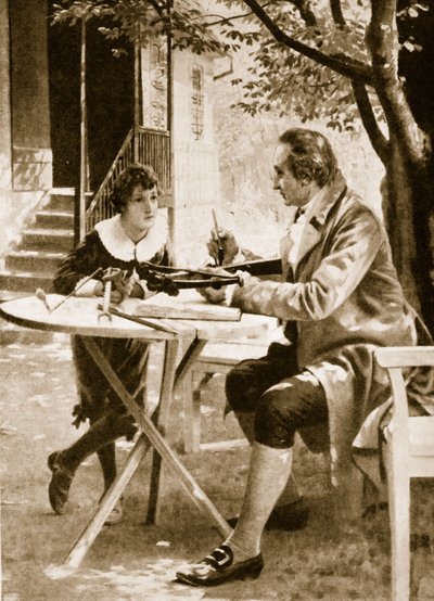 Johann Wolfgang von Goethe instruuje svého syna Augusta, jak střílet z kuše od English School