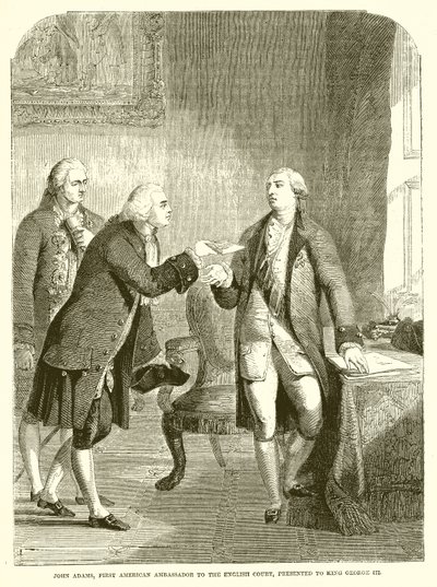 John Adams, první americký velvyslanec u anglického dvora, předal králi Jiřímu III od English School