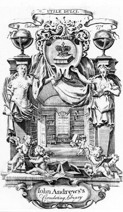 Knihovna John Andrewss Circulating Library od Josepha Shepperda, vydaná v Kalkatě, 1774 od English School