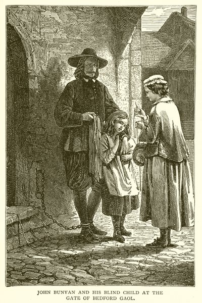 John Bunyan a jeho slepé dítě u brány Bedford Gaol od English School