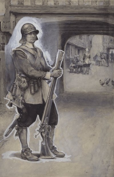 John Bunyan jako voják (kvaš na papíře) od English School