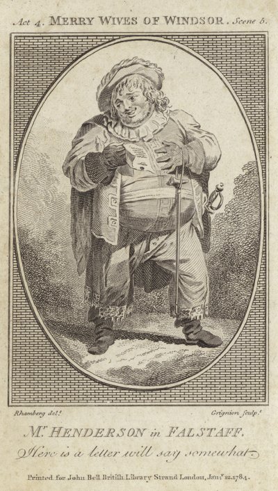 John Henderson jako Falstaff ve Veselé paničky z Windsoru od English School