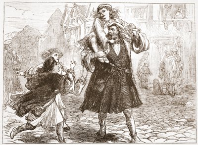 John Luther bere svého syna do školy, ilustrace z Historie protestantismu od Jamese Aitkena Wylie (1808-1890), hospoda. 1878 od English School
