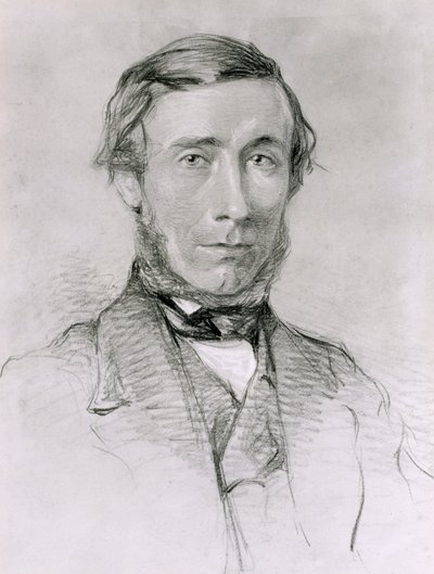 John Tyndall (1820-93) (uhlí zvýrazněné bílou na papíře) od English School