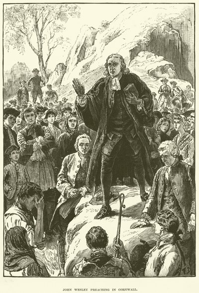 John Wesley, kázání v Cornwallu (rytina) od English School