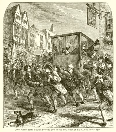 John Wilkes byl vtažen do města davem, když byl na cestě do vězení, 1768 od English School