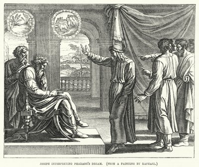 Joseph interpretující Faraonův sen, z obrazu od Raphaela (rytina) od English School