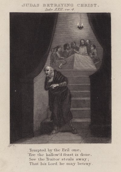Jidáš zrazující Krista, Lukáš XXII., ver 4 (rytina) od English School