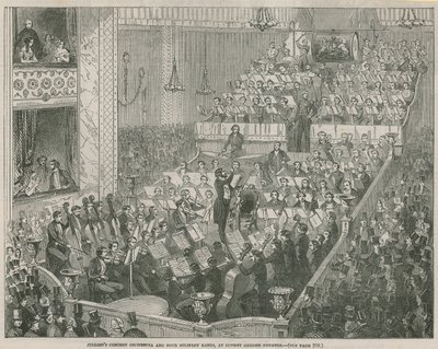 Koncertní orchestr Julliens a čtyři vojenské kapely v divadle Covent Garden od English School