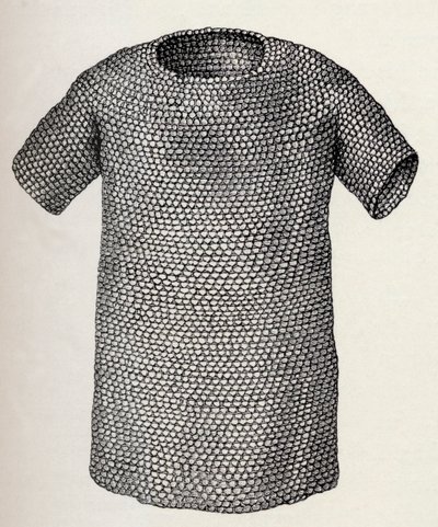 Jutský nebo dánský poštovní plášť z doby před rokem 450 n. l., z knihy Krátké dějiny anglického národa od J. R. Greena, vydané v roce 1893. od English School