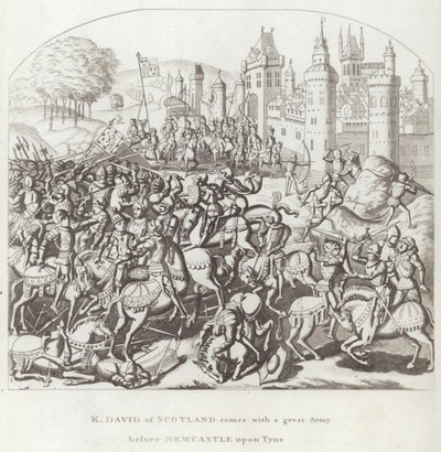 K. David ze Skotska přichází s velkou armádou před Newcastle upon Tyne od English School