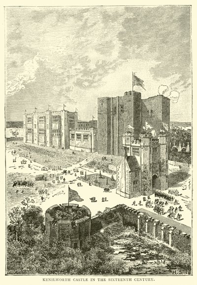 Hrad Kenilworth v šestnáctém století od English School
