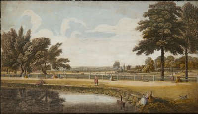 Kensington Gardens, cca 1740-60 (ručně kolorovaná rytina) od English School
