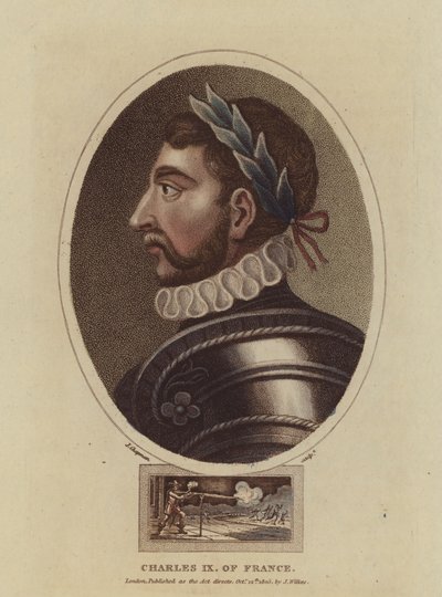 Francouzský král Karel IX. (barevná rytina) od English School