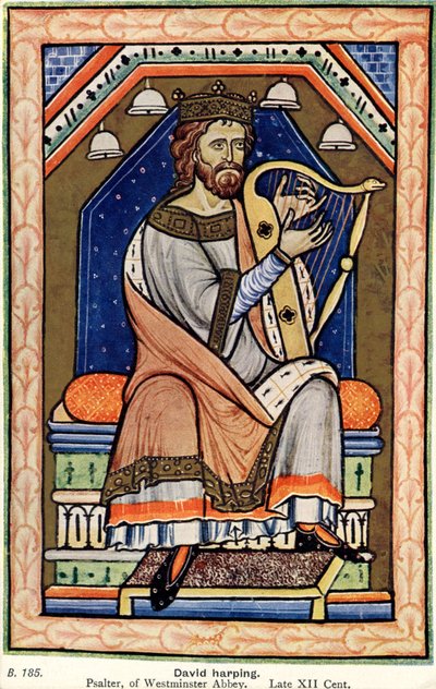 Král David hrající na harfu, Westminsterský žaltář (pergamen) od English School