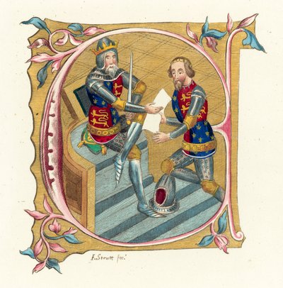 King Edward III a Prince Edward (barevná rytina) od English School