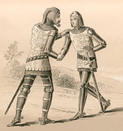 Král Edward III pozdravil svého syna, Černého prince, po bitvě u Crecy od English School