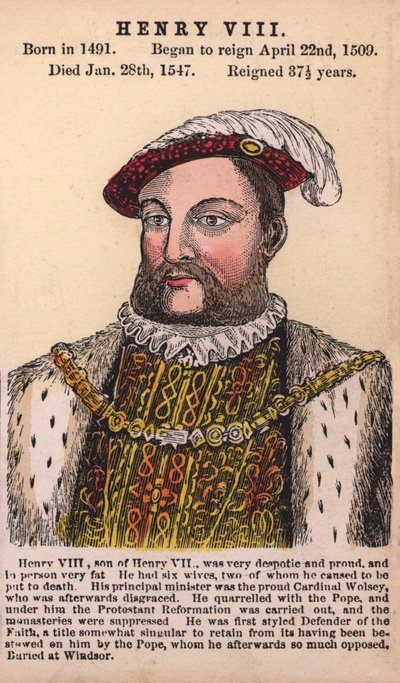 Král Jindřich VIII. (barevná rytina) od English School