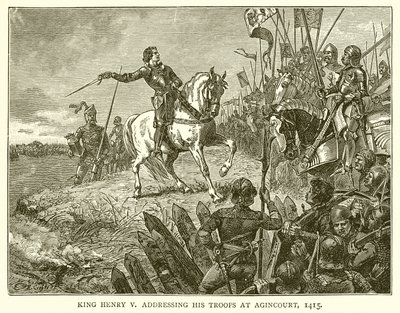 Král Jindřich V. promluvil ke svým vojskům v Agincourtu, 1415 od English School