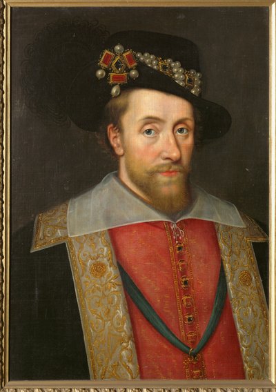 Anglický a skotský král Jakub I. ... (malba na plátně) od English School
