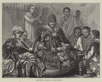 Král Jan Habešský na svém trůnu (rytina) od English School