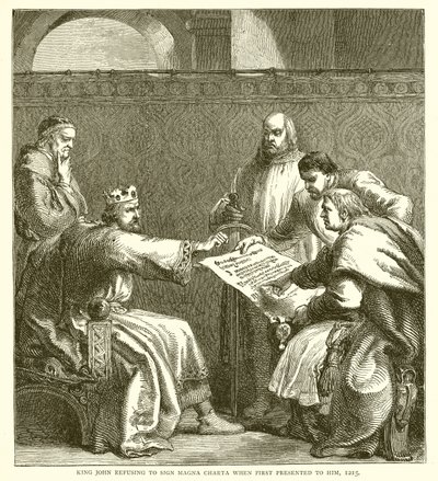 Král Jan odmítl znak Magna Charta, když mu byl poprvé předložen, 1215 od English School
