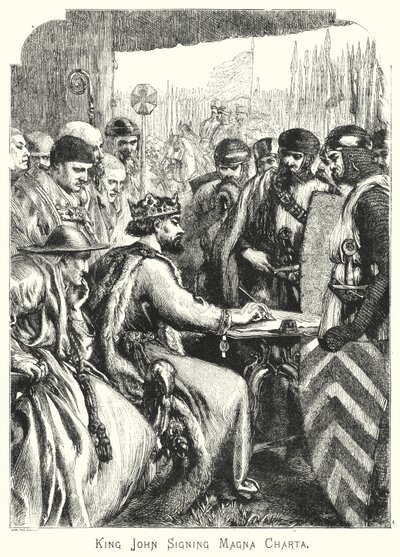 Král John podepisuje Magna Charta (rytina) od English School