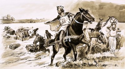 Král John byl oloupen přílivem (kvaš na papíře) od English School