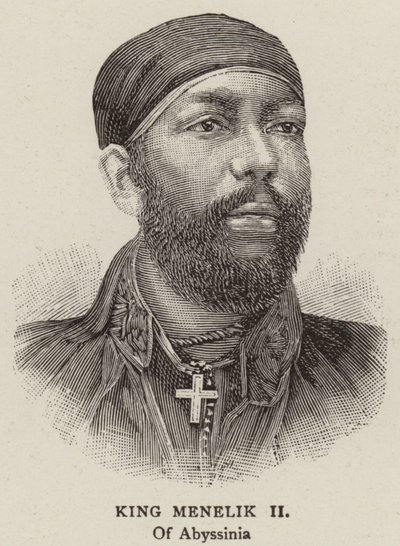 Král Menelik II (rytina) od English School
