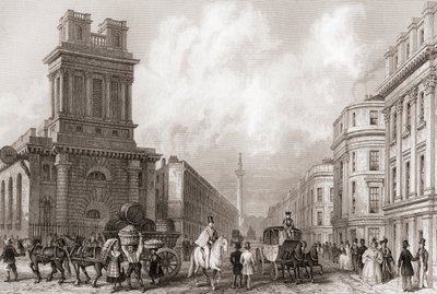 King William Street a St Mary Woolnoth, Londýn, Anglie od English School