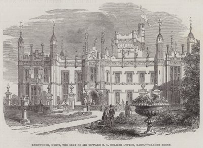 Knebworth, Herts, sídlo sira Edwarda E L Bulwer Lytton, Baronet, Garden Front (rytina) od English School