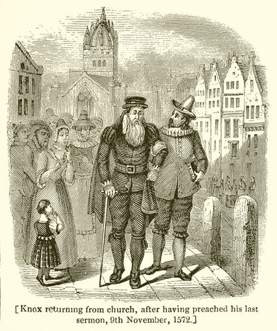 Knox se vrací z Církve poté, co kázal své poslední kázání, 9. listopadu 1572 od English School