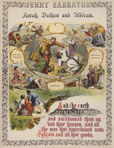 Korah, Dathan a Abiram (barevná rytina) od English School